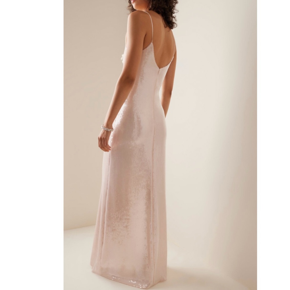 Rodarte translucent nude sequin slip Floral appliqué gown size 4 - Picture 3 of 14